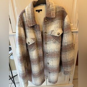CHARLIE B Men's Plaid Jacket - Brown and Cream